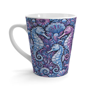 Latte White Mug - Seahorses, Blue