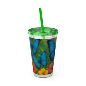 Tropical Tumbler with Straw | 16 oz : Morpho Butterflies Flight