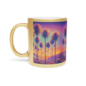 Tropical Metallic Mug, Gold or Silver - Sunset Palms
