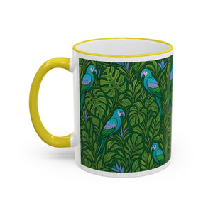 Accent Rim & Handle Coffee Mug ~ Parrot Family, Blue
