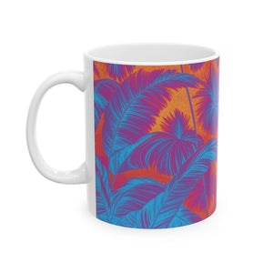 Ceramic White Mug - 11oz & 15oz, Palm Serenity, Heatwave