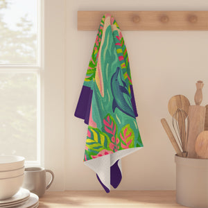 Tropical Microfiber Coffee/Tea Towel ~ Jumping Dolphins, Purple