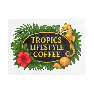Tropical Canvas Print — Tropics Lifestyle Coffee, Seahorse Logo, Beach Wall Art