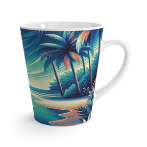 Latte White Mug - Perfect for Coffee Enthusiasts / Neon Blues Beach