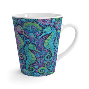 Latte White Mug - Seahorses, Turquoise Pop
