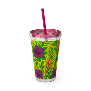 Tropical Tumbler with Straw | 16 oz: Midnight Flower Yellow