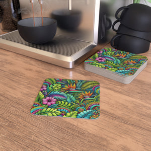 Bulk Hardboard Coffee Coasters — Rainforest Pop (Set of 50/100)
