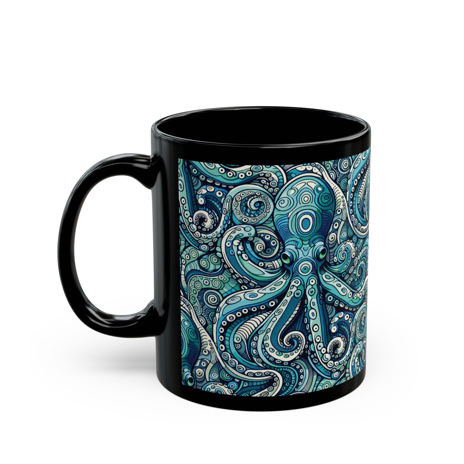 Black Coffee Mug - Aqua Octopus