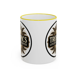 Accent Rim & Handle Coffee Mug — Tropics Lifestyle Coffee Pearl/Palm Logo