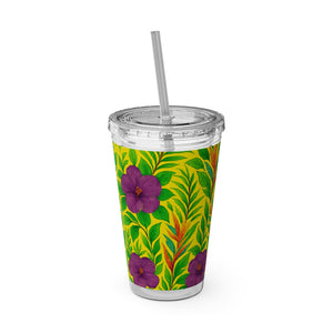 Tropical Tumbler with Straw | 16 oz: Midnight Flower Yellow