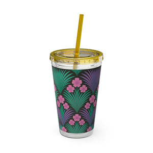 Tropical Tumbler with Straw | 16 oz: Midnight Hibiscus Deco, Pink