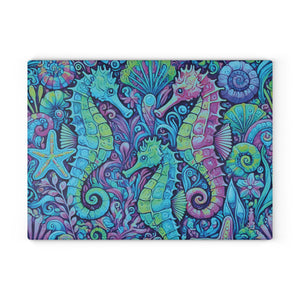 Glass Coffee Station Tray, 2 Sizes – Seahorse Trio Turquoise