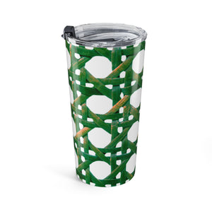 20oz Tumbler — Green Wicker Pattern Insulated Travel Cup