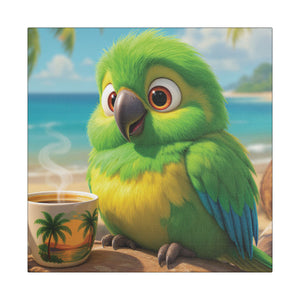 Tropical Beach Canvas - Lulu the Parrot Coffee Wall Art, Black