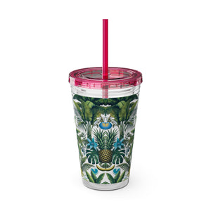 Tropical Tumbler with Straw | 16 oz: More Tropical Palms, White