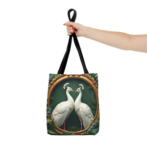 Framed White Peacocks Tote Bag - 3 Sizes