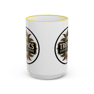 Accent Rim & Handle Coffee Mug — Tropics Lifestyle Coffee Pearl/Palm Logo