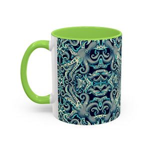 Accent Color Coffee Mug, Many Colors - 11oz & 15oz / Twisted Aqua Octopus
