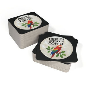 Bulk Hardboard Coffee Coasters - Parrot MOP Logo (50/100 pcs), black