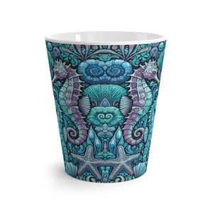 Latte White Mug - Seahorses, Turquoise