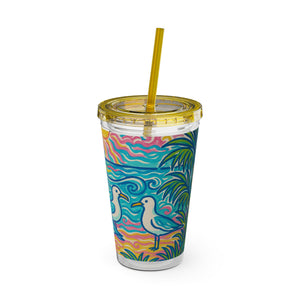 Tropical Tumbler with Straw | 16 oz: Beach Seagulls