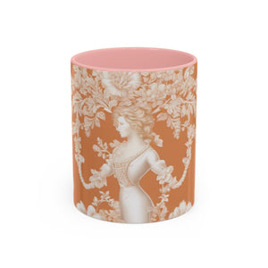 Accent Color Coffee Mug (11, 15oz), Pearl Lady Toile/Melon