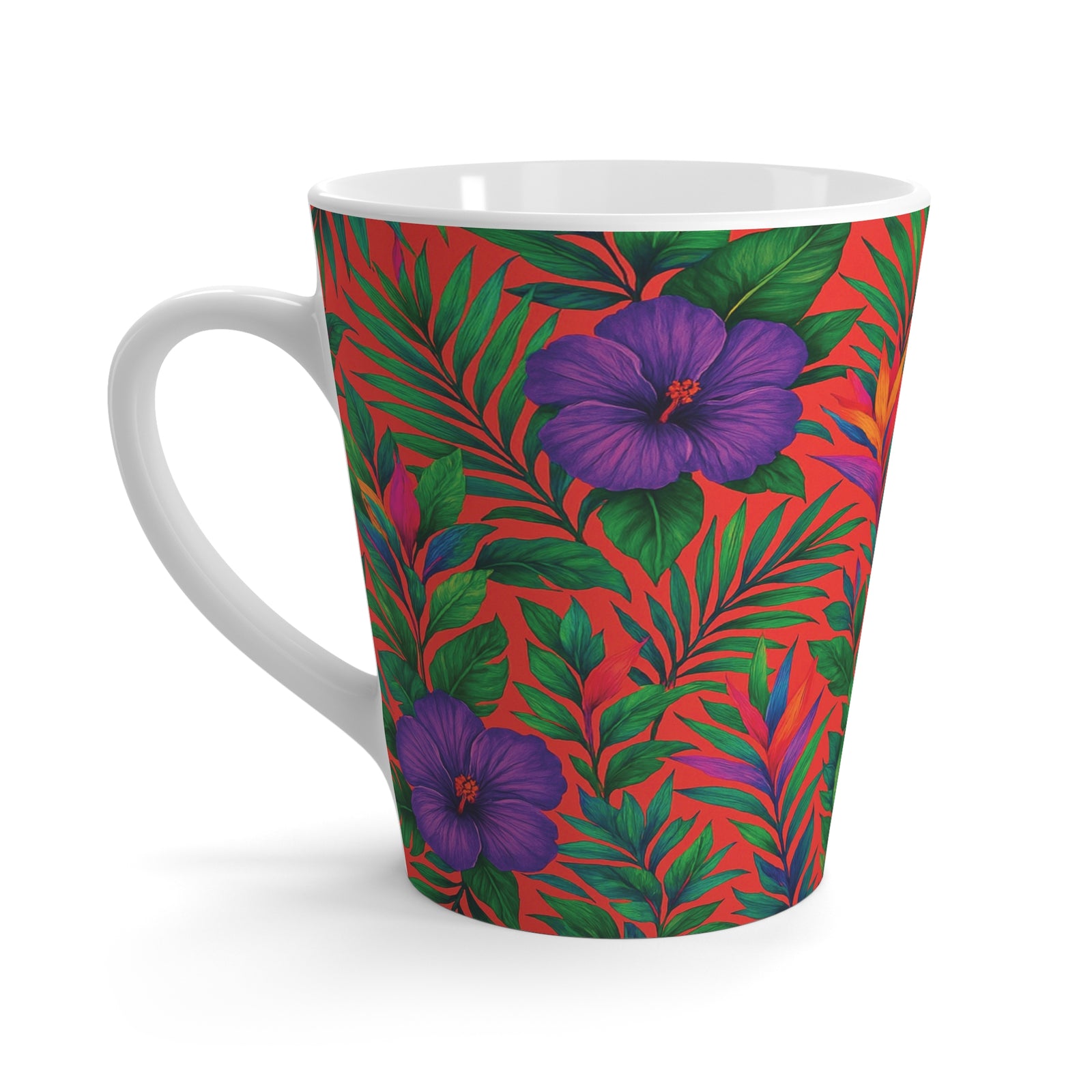 Latte White Mug - Midnight Flower Coral