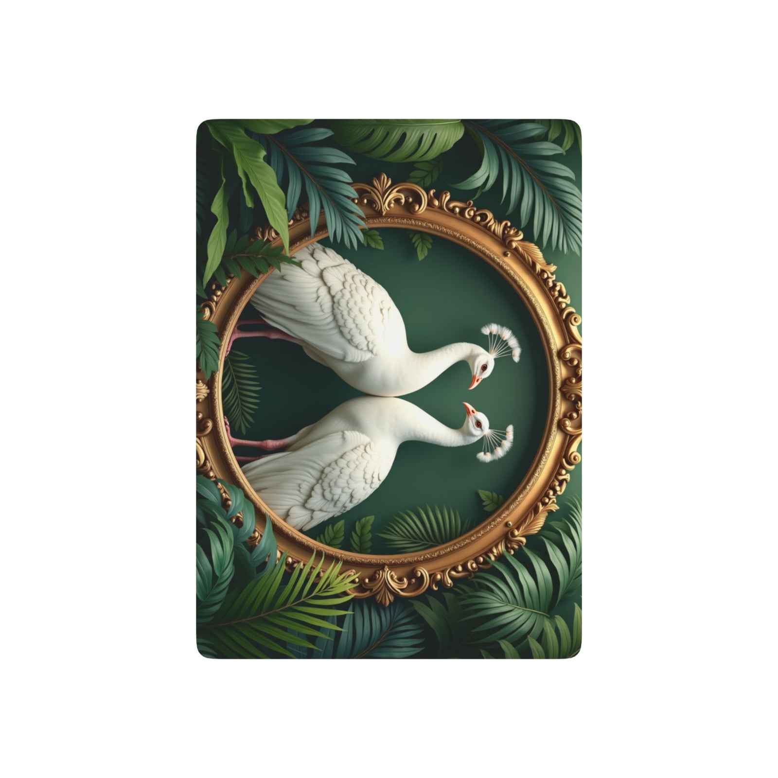 Poker Playing Cards - Framed White Peacocks