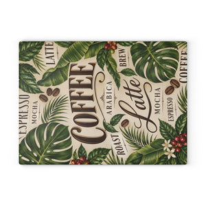 Glass Coffee Station Tray, 2 Sizes – Tropical Latte & Espresso Typography
