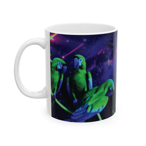 Ceramic White Mug - 11oz & 15oz, Galatic Parrots