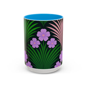 Accent Color Coffee Mug, Many Colors - 11oz & 15oz / Midnight Hibiscus Deco, Purple