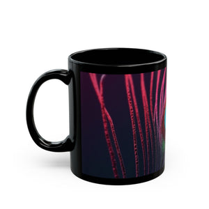 Black Coffee Mug - Peacock Eye Feather, Magenta