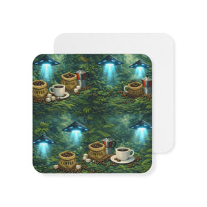 Bulk Hardboard Coffee Coasters — UFOs & Alien Abduction (Set of 4/8/12)