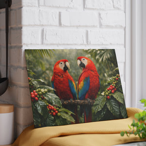 Glass Coffee Station Tray, 2 Sizes – Macaw Parrots & Coffee Plants