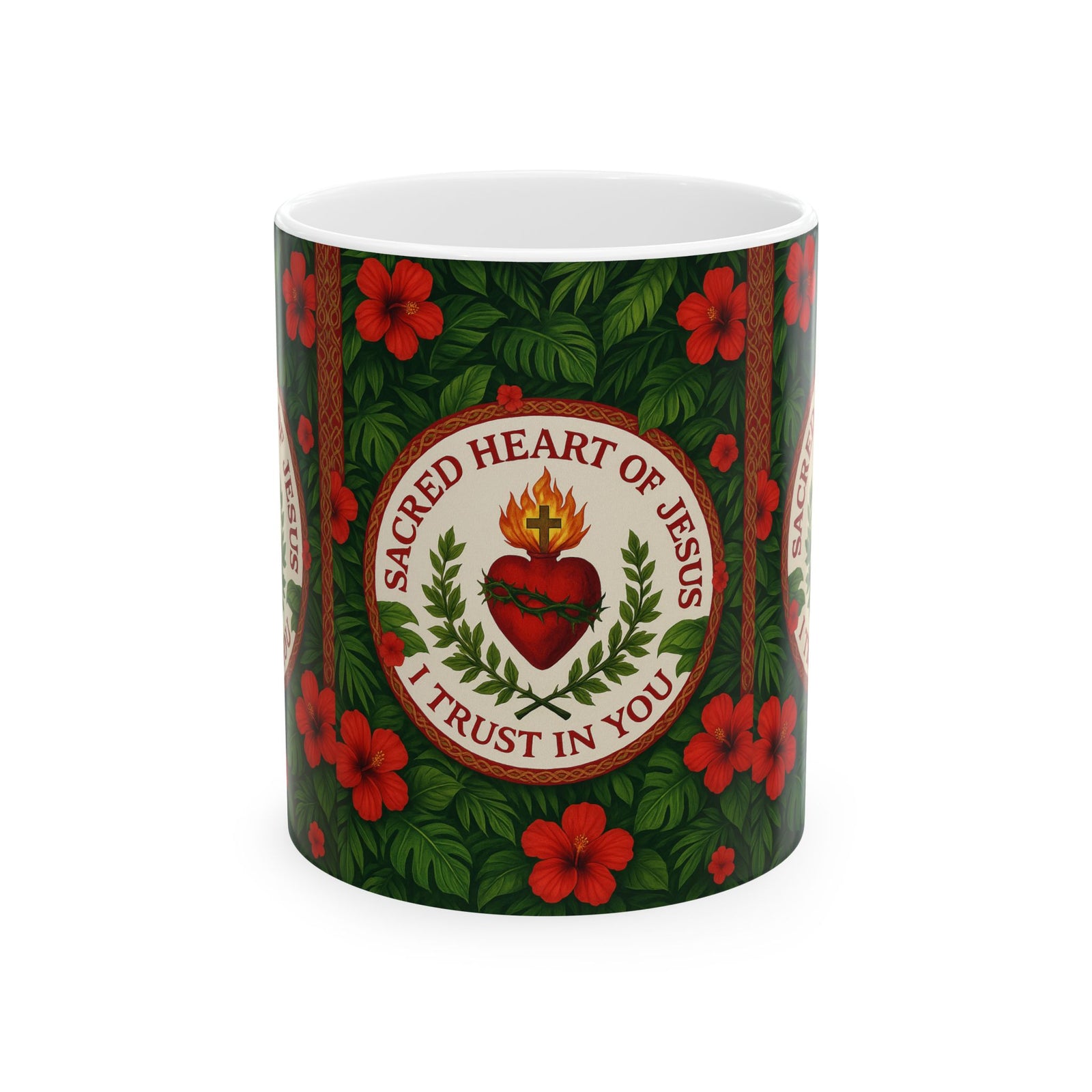 Religous Ceramic White Mug - 11oz & 15oz, / Sacred Heart of Jesus Prayer