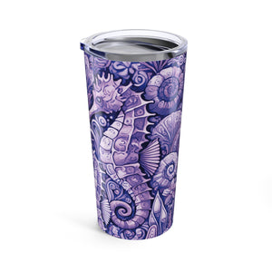 20oz Tropical Glossy Tumbler, Stainless Steel / Seahorse Trio, Amethyst