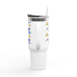 School of Fish/White Insulated Travel Mug - 40oz - Perfect for Outdoor Adventures