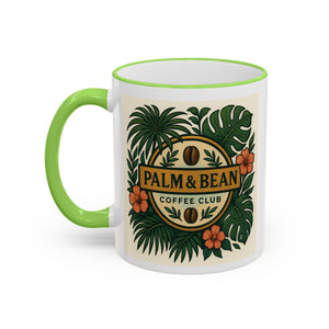 Accent Rim & Handle Coffee Mug — Palm & Bean Coffee Club Logo
