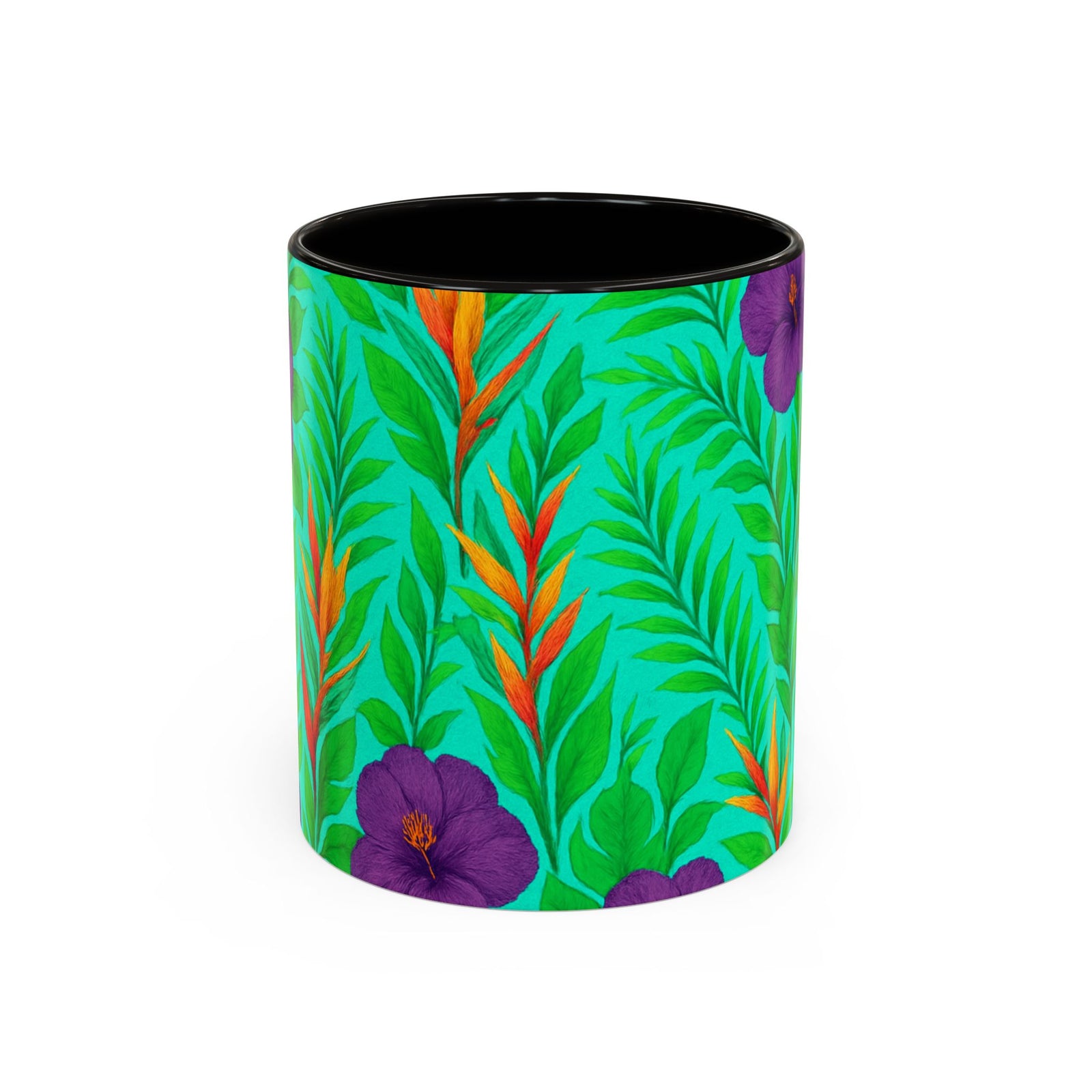 Accent Color White Mug - 11oz & 15oz / Midnight Flower Green