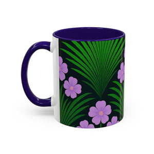 Accent Color Coffee Mug, Many Colors - 11oz & 15oz / Midnight Hibiscus Deco, Purple