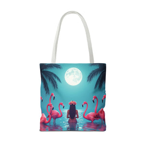 Moonlit Mermaid and Flamingos Tote Bag - 3 Sizes