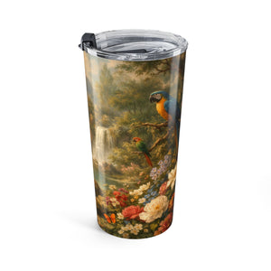 20oz Tumbler — Vintage Parrot & Waterfall Floral Scenic Insulated Cup
