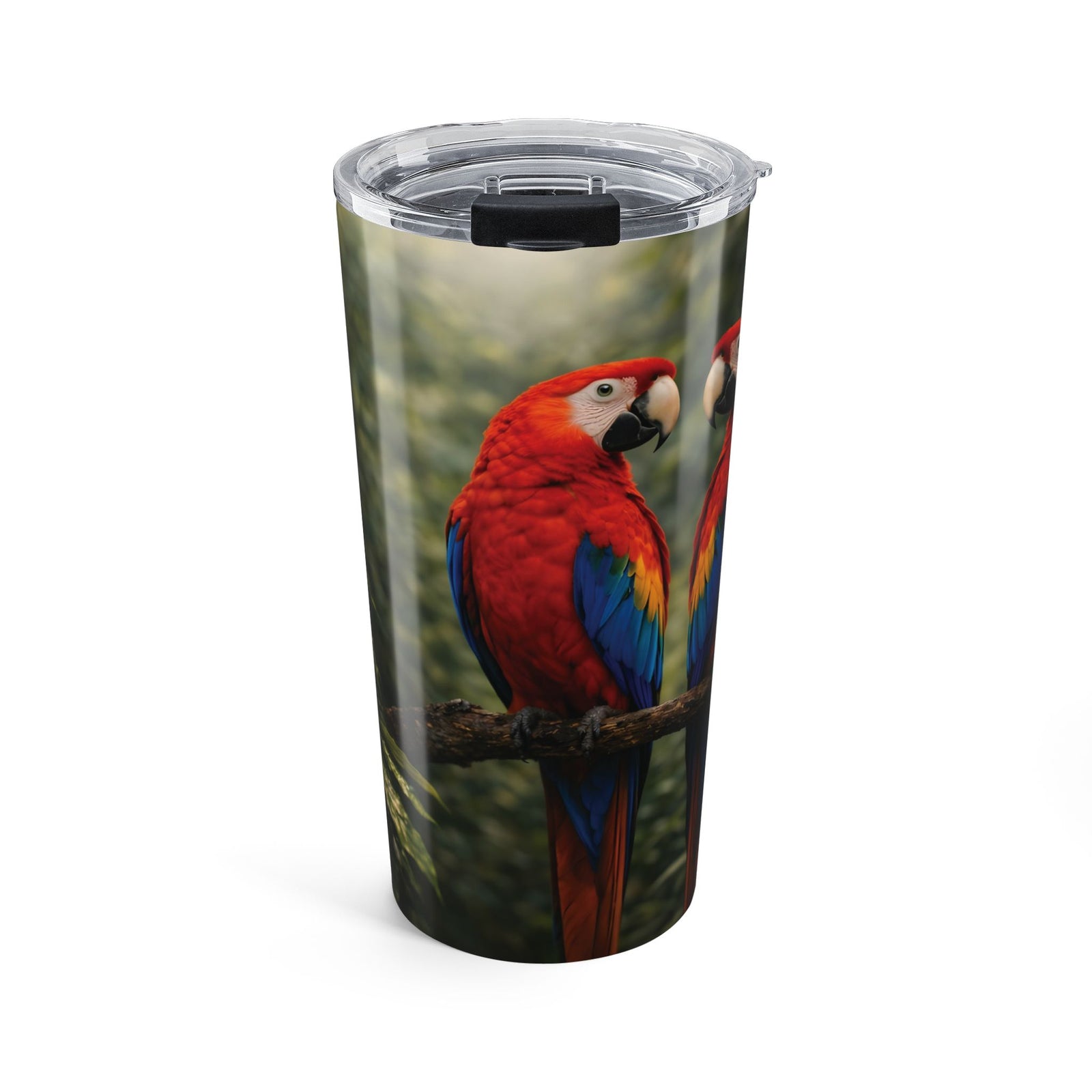 20oz Insulated Travel Tumbler — Colorful Macaw Parrot & Coffee Plants