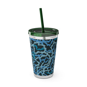Tropical Tumbler with Straw | 16 oz: Coral Threads, Blue