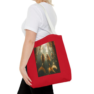 Three Mermaid Sisters, Dark Red Tote Bag - 3 Sizes
