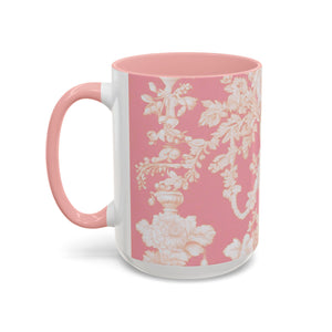 Accent Color Coffee Mug (11, 15oz), Pearl Lady Toile/Hibiscus Pink
