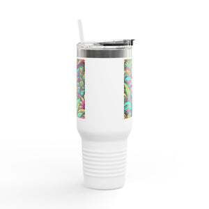 Insulated Travel Mug, 40oz / Rainforest Butterfly Pop - Perfect for Outdoor Adventures