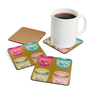 Coaster Set/4 - Pop Art Porcelain Stools, Gold