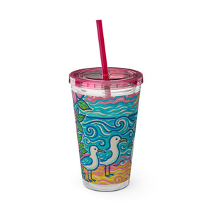 Tropical Tumbler with Straw | 16 oz: Beach Seagulls