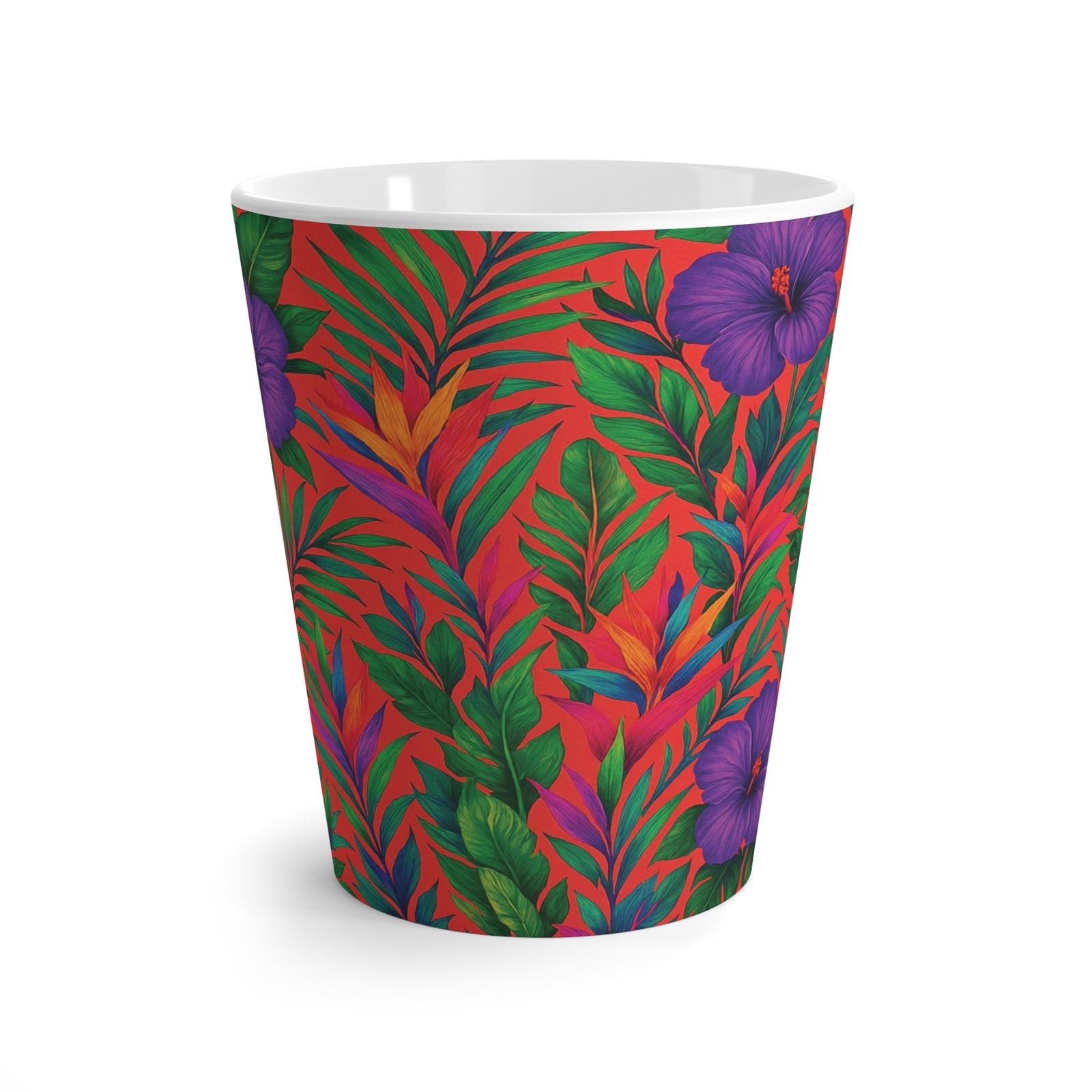Latte White Mug - Midnight Flower Coral